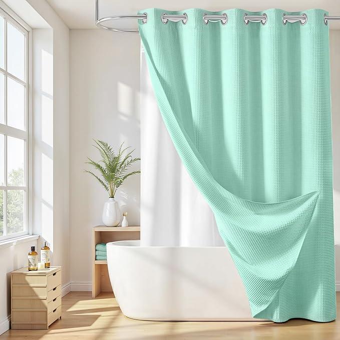 River Dream Hotel Grade No Hooks Needed Shower Curtain with Snap in Liner,Water Repellent, Machine Washable (Water Glass, 71"x86"(W/Liner)) - ModernBath