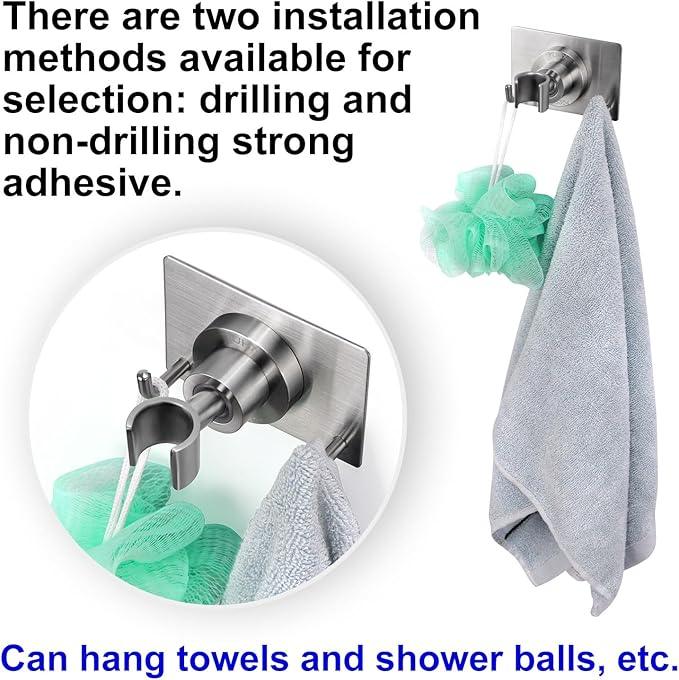 Shower Head Holder All Metal Strong Adhesive and Drilling Screws Two Installation Methods, Adjustable Handheld Shower Head Mount,Stainless Steel Hand held Showerhead Wand Bracket - ModernBath