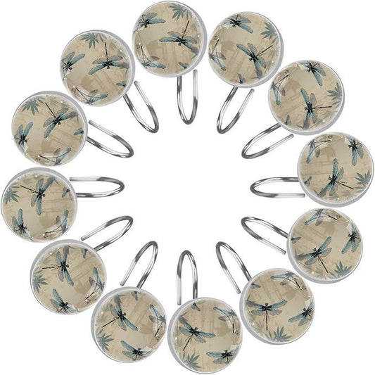 FVQL Shower Curtain Hooks Decorative, Set of 12, Dragonfly Shower Curtain Hooks, Christmas Halloween - ModernBath