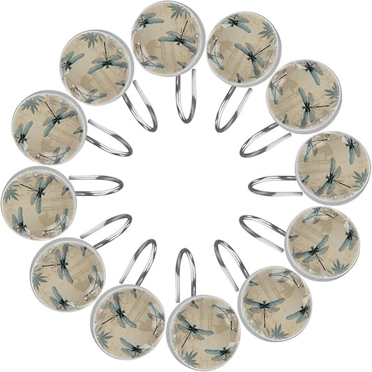 FVQL Shower Curtain Hooks Decorative, Set of 12, Dragonfly Shower Curtain Hooks, Christmas Halloween