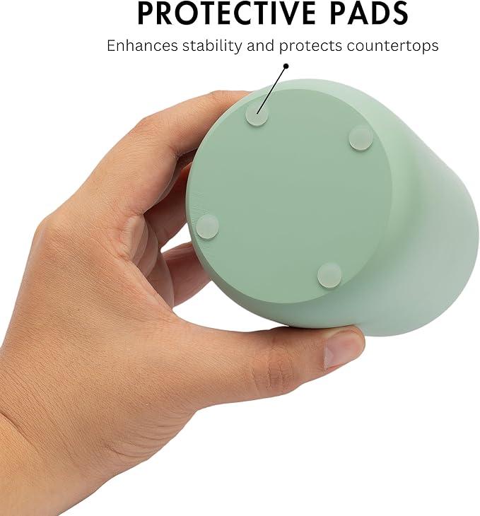 Yew Design Matte Sage Green Toothbrush and Toothpaste Holder and Cup for Bathroom Vanity and Countertop, Round Organizer for Electric Toothbrushes, Floss, Razors, Cotton, and Mouthwash - ModernBath