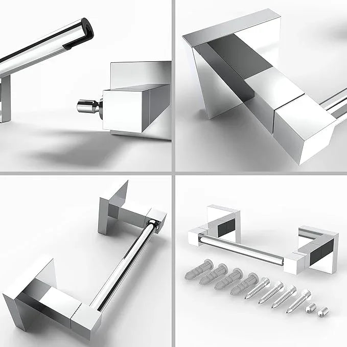 Ruacq Toilet Paper Holder Chrome Double Post Pivoting Square Tissue Holders Roll Holder Hangers Toilet Paper Stand Stainless Steel and Zinc Alloy Modern Wall Mounted - ModernBath
