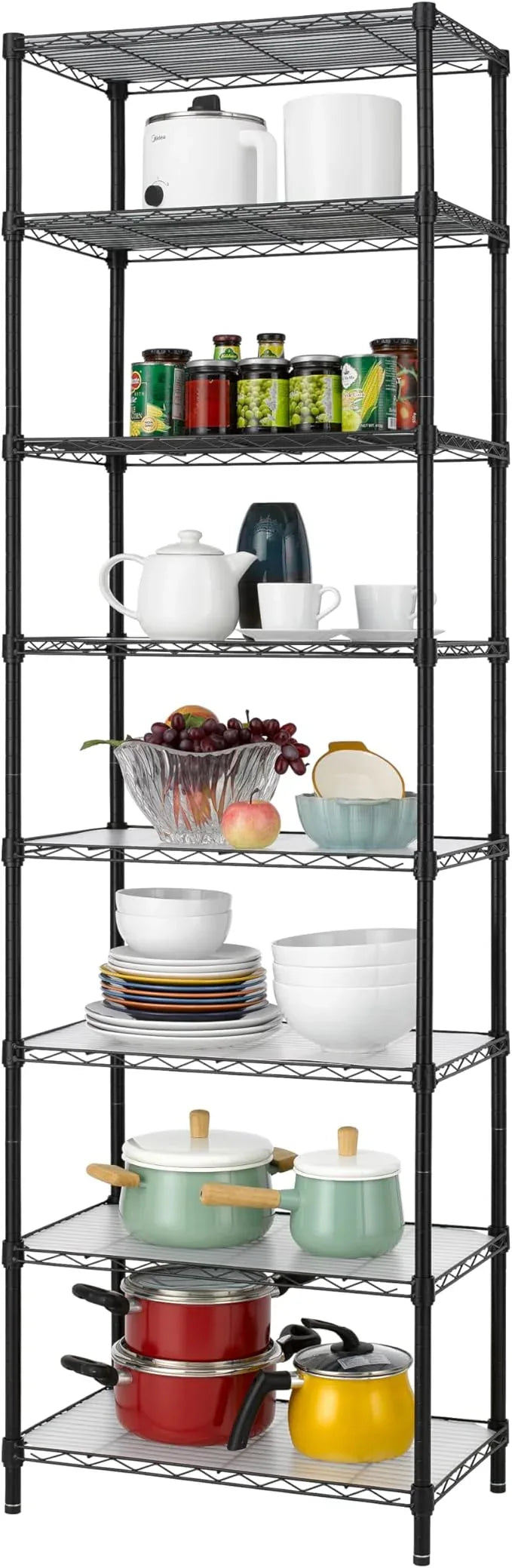 Finnhomy 8-Tier Wire Shelving Unit Adjustable Steel Wire Rack Shelving, 80.7 Inches Height 8 Shelves Metal Storage Rack, Pantry Shelves for Storage with PE mat, NSF Certified, Black - ModernBath