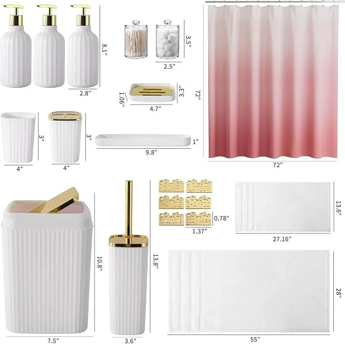 WSBArt 32PCS Bathroom Accessories Set Bathroom Set,White Shower Curtain Set,Bath Towel Set,Hand Towel,Toilet Brush,Trash Can & 3PCS Soap Dispenser - ModernBath