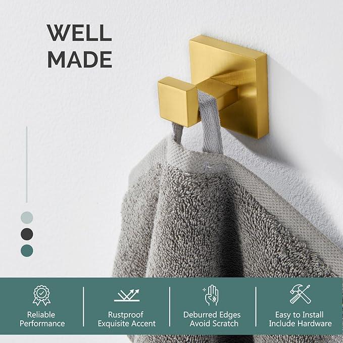 Angle Simple Towel Hook, SUS 304 Stainless Steel Hand Towel Holder for Bathroom, Wall Coat Hook, Brushed Gold - ModernBath