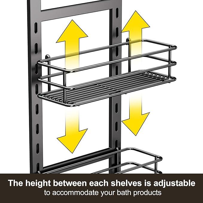 Orimade Adjustable Anti-slip Hanging Shower Caddy over Shower Head,Rustproof Bathroom Hanging shower Organizer with 4 Hooks for Razor,No Drilling Shower shelves Storage Rack,Black 4 Tier - ModernBath