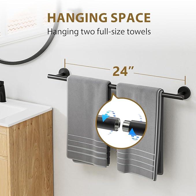 Matte Black Towel Bar Set, Modern 24 Inch Bathroom Hardware Set, Wall Mounted Bathroom Accessories Set, Durable SUS304 Stainless Steel, 4-Piece - ModernBath