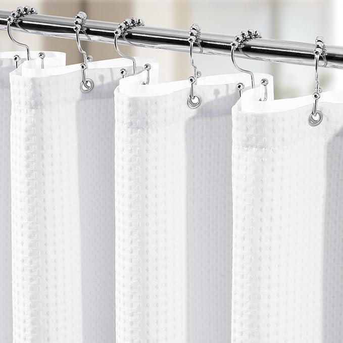 Vipfree 3 in 1 Shower Curtain Set, Waffle Shower Curtain and Liner Set with 12 Double Sided Shower Curtain Hooks, 258GSM Luxury Weighted Cloth Shower Curtains for Bathroom, 72 W x 84 H, White - ModernBath