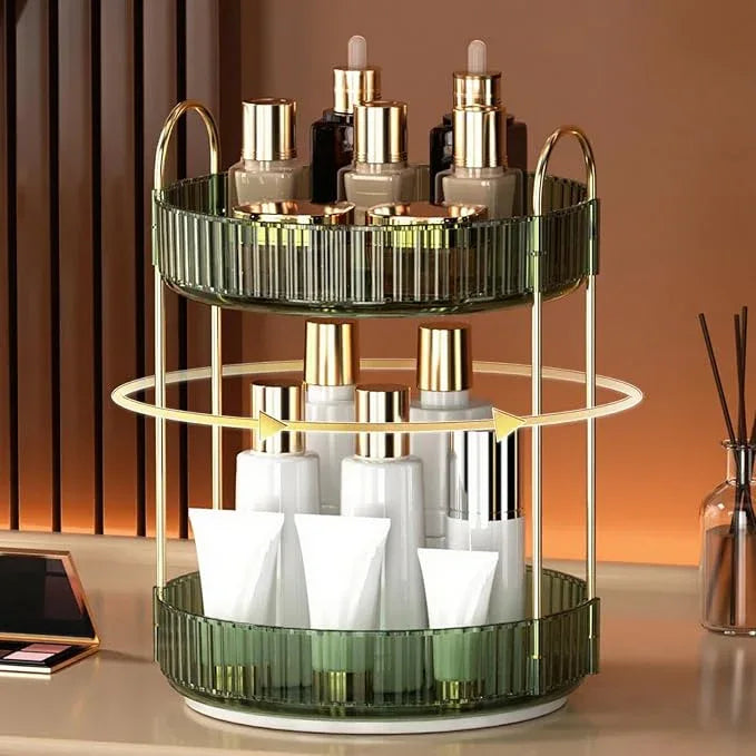 YCIA&DONE 360 Rotating Makeup Organizer and Storage for Vanity Countertop 2 Tiers, High Capacity Cosmetic Skincare Perfume Organizers for Dresser Bathroom Lazy Susan (Vintage Green) - ModernBath