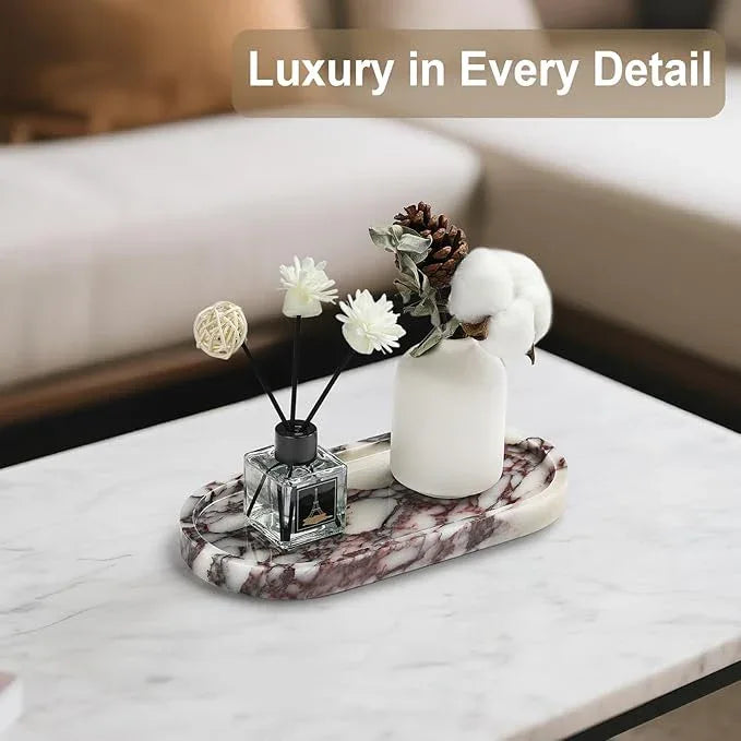 Natural Marble Vanity Tray - Moujings Genuine Marble Perfume Tray for Bathroom Decor, Stone Bathroom Vanity Organizer Tray for Kitchen Counter, Candles, Jewelry, Coffee, Makeup, Key - ModernBath