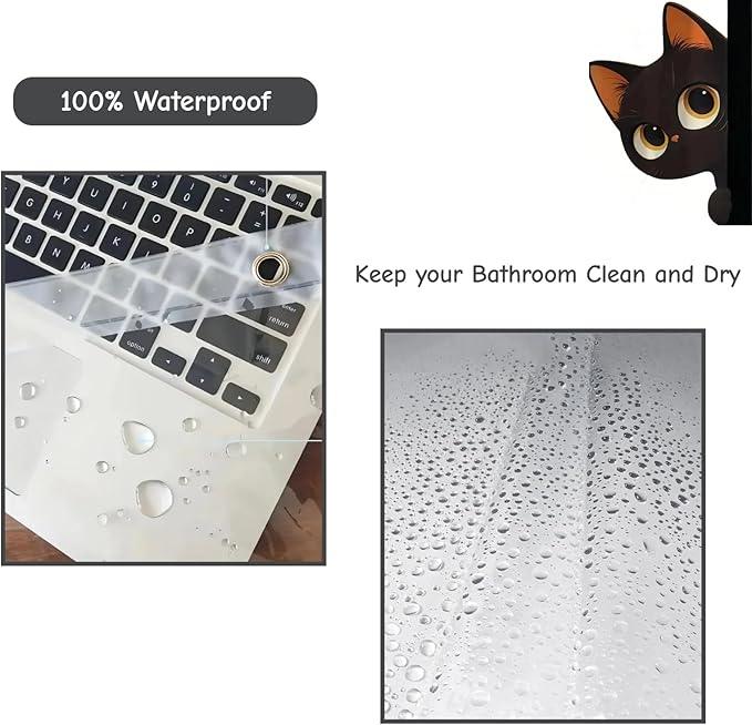 Clear Cute Funny Black Cat Shower Curtain Liner, Are You Pooping Shower Curtain, Fun Anime Cat Shower Curtains for Bathroom, 72x72 Plastic Cool Summer Shower Curtain Set with Weighted Magnets 12 Hooks - ModernBath