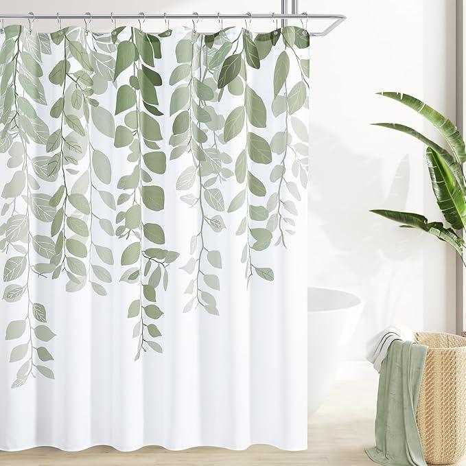 BOODII Exera Long Shower Curtain 72x84, Sage Green Eucalyptu Shower Curtain for Bathroom Floral Watercolor Leaves Botanical Nature Fabric Bath Curtains Country Plant Bath Curtains - ModernBath