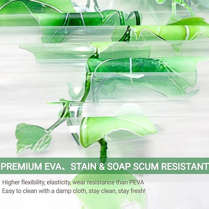 Clear Green Ivy Leaves Shower Curtain Liner, Transparent Plastic Nature Green Botanical Leaf Decorative Waterproof Shower Curtains for Bathroom, 72x78 Weighted Magnetic Shower Curtain Liner with Hooks - ModernBath
