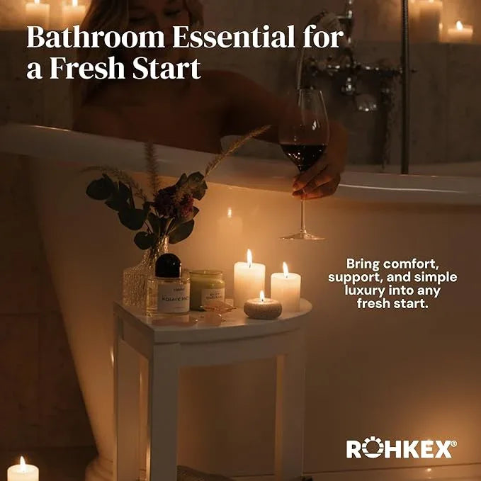 ROHKEX Waterproof Corner Shower Stool - White Waterproof Shower Bench for Shaving Legs & to Sit On - Easily Assembled Corner Bench & Shelf - Restroom Organizer - Restroom Home Decor Gift Idea - ModernBath