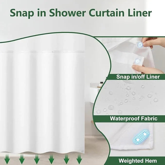 Abstract Colorful Shower Curtain with Liner, Watercolor Modern Aesthetic Bathroom Curtains, Hotel Style Double Layers No Hook Shower Curtain, Washable Waterproof Fabric, Green Yellow 71x74 inch - ModernBath