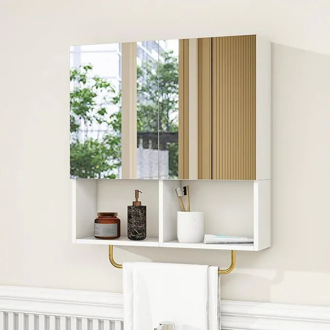 Wall Mounted Storage Cabinet with Mirror & Adjustable Shelves- Bathroom Medicine Cabinet with Towel Bar for Bathroom, Laundary, Enterway,Bedroom - ModernBath