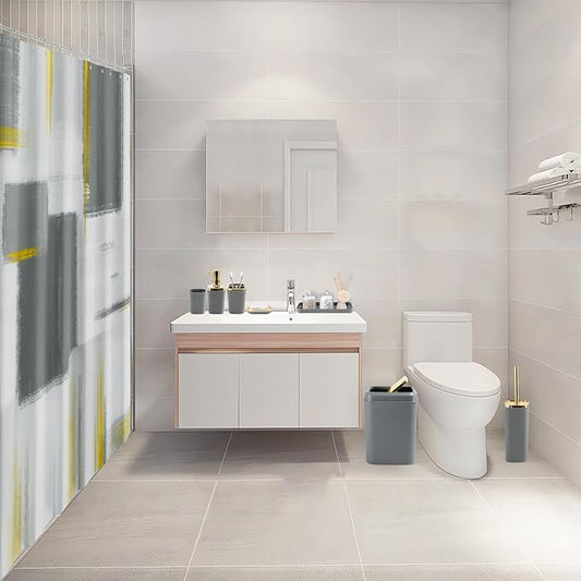 XLHOMO Grey Bathroom Accessories Set, Bathroom Sets with Shower Curtain, Grey Bathroom Accessories with Trash Can, Soap Dispenser, Soap Dish, Toilet Brush Holder, Qtip Holders for Bathroom