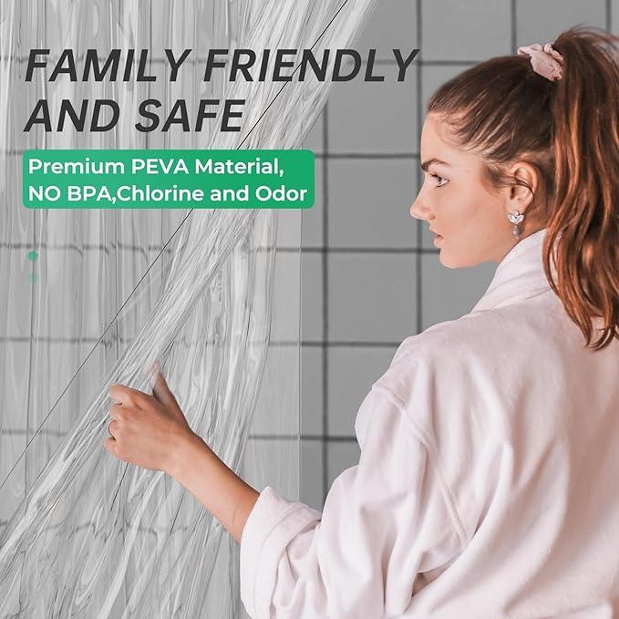 AmazerBath Plastic Shower Curtain, 70 x 72 Inches PEVA Heavy Duty Clear Shower Curtain, Waterproof Heavy Weight Thick Bathroom Curtain with 3 Big Clear Weighted Stones and 12 Rustproof Grommets - ModernBath