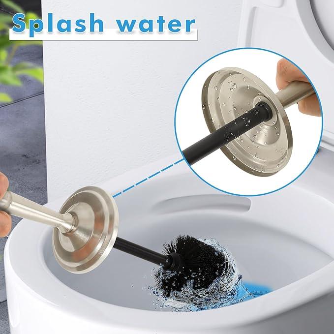 Stain Nickel Toilet Brush and Holder Set, Stainless Steel Toilet Brush for Bathroom,Heavy Duty Silver Toilet Bowl Brush,Deep Cleaning Modern Toilet Cleaner Brush -Space Saving, Covered Brush - ModernBath