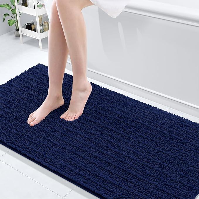 Arotive Luxury Chenille Bathroom Rug Mat, Extra Soft Thick Absorbent Shaggy Bath Rugs, Non-Slip Machine Wash Dry, Plush Bath Mats for Bathroom, Shower and Tub, 70x24, Navy - ModernBath