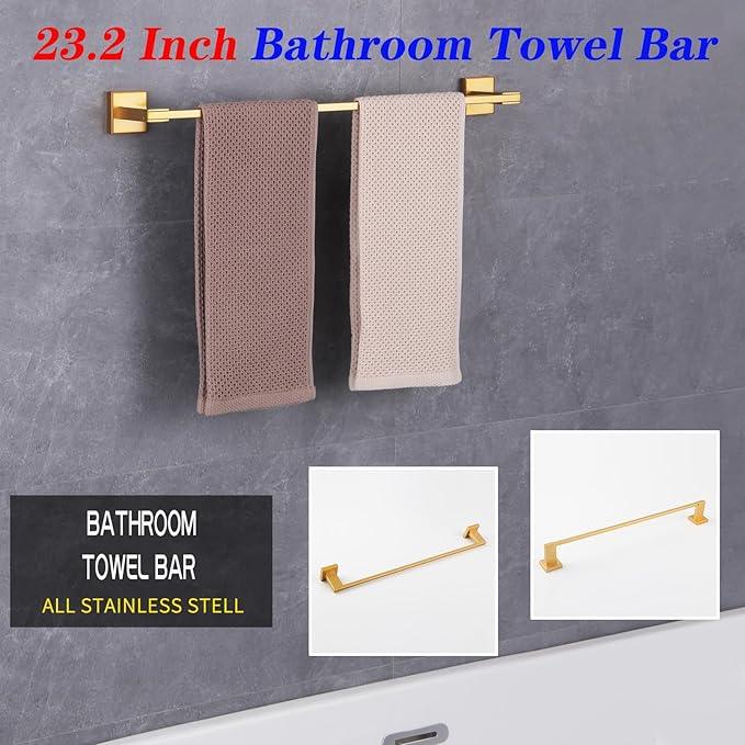 GERZWY 24-Inch Single Towel Bars for Bathroom Gold Stainless Steel Modern Style Bath Towel Rack Wall Mount JG1901A60-BE - ModernBath