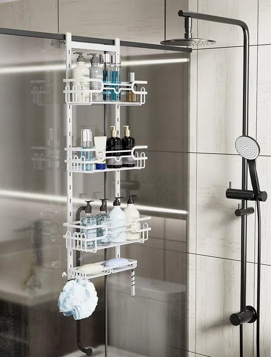 Consumest Over The Door Shower Caddy - 4 Tier Adjustable Hanging Shower Organizer Shelf with 2 Soap Holders & 22 Hooks, Rustproof Easy Installation Hanging Storage Rack for Bathroom, White - ModernBath