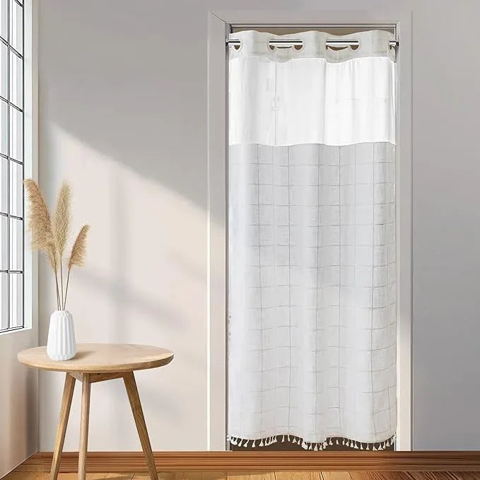 River Dream White Farmhouse Shower Curtain with Snap-in Liner, No Hooks Needed,with Magnets,with Tassels,Water Repellent&Machine Washable,36x74Inch - ModernBath