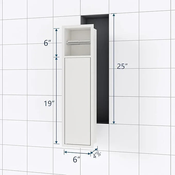 Recessed Toilet Paper Holder, SUS304 Stainless Steel Rustproof Recessed Toilet Paper Holder with Storage Cabinet, in Wall Tissue Paper Holder for Bathroom, Matte White, 4.7" Depth - ModernBath