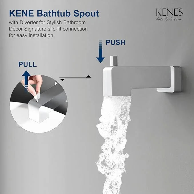 KENES Chrome Tub and Shower Trim Kit, Square Tub Shower Faucet Set Complete with 6-Inch Rainfall Shower Head and Tub Spout, KE-6025A-5 (Shower Valve Included) - ModernBath