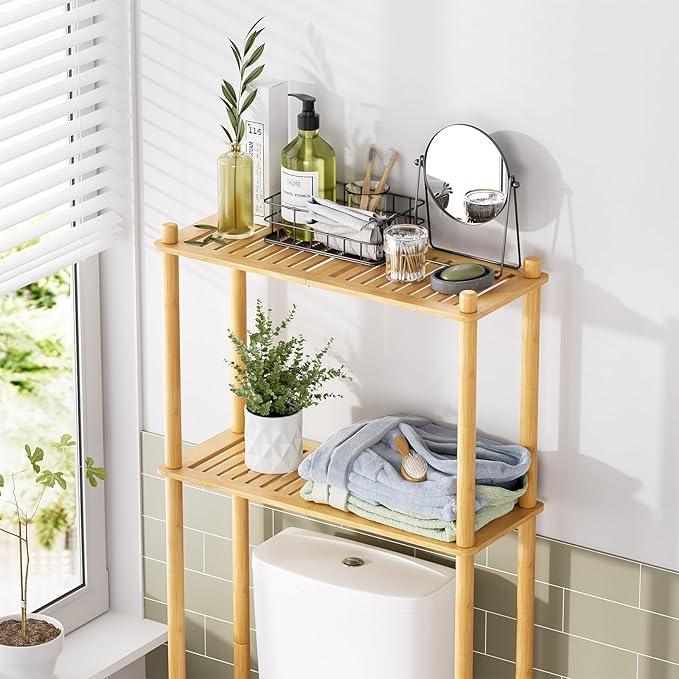 AmazerBath Bamboo Over The Toilet Storage Shelf, 2-Tier Over Toilet Organizer Rack, Freestanding Above Toilet Shelf for Bathroom, Laundry, Space Saver, Natural Color - ModernBath