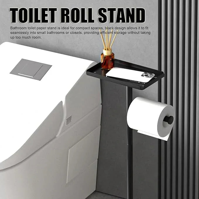 Stainless Steel Black Standing Toilet Paper Holder Stand - Bathroom Tissue Roll Holder with Potted Plants Stand Design - ModernBath