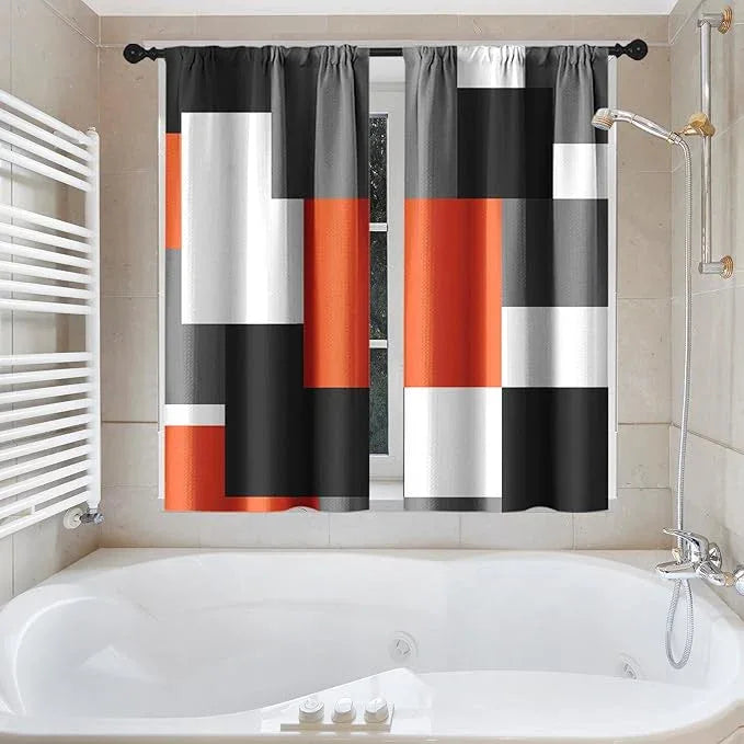 Culudea Geometric Orange White Shower Curtain Set, Black and Gray Modern Bathroom Window Waterproof Shower Curtain Set for Bathroom Decor - ModernBath