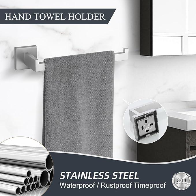 TURS Bathroom Hardware Set 4-Piece Brushed Bath Towel Bar Set Include 24 Inch Towel Bar Hand Towel Holder Towel Hook Toilet Paper Holder with Shelf Stainless Steel Bathroom Accessories Set - ModernBath