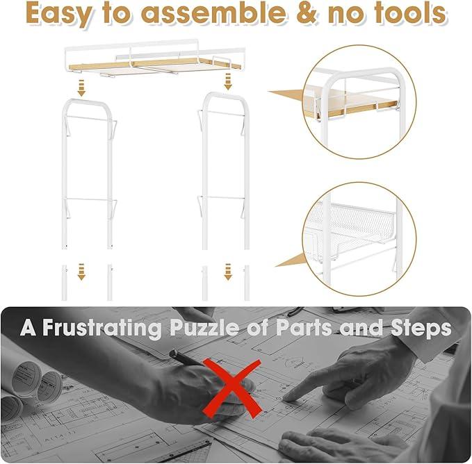 TOOLF 4-Tier Rolling Cart, Metal Utility Cart, Slide Out Storage Cart with Wooden Tabletop and Mesh Baskets, Easy Assemble Trolley for Kitchen Bathroom Laundry Room Bedroom Apartments Dormitory - ModernBath