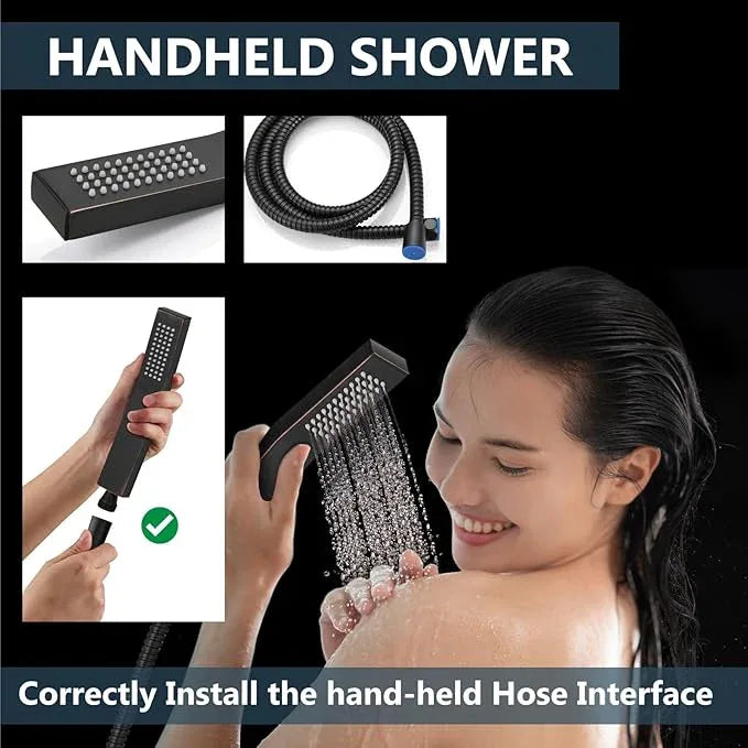 Aolemi Shower Faucet Set Rain Shower System with Handheld Spray Bathroom Shower Combo Rough-in Valve and Shower Trim Kit Included Oil Rubbed Bronze 8 Inch Wall Mount Shower Head - ModernBath