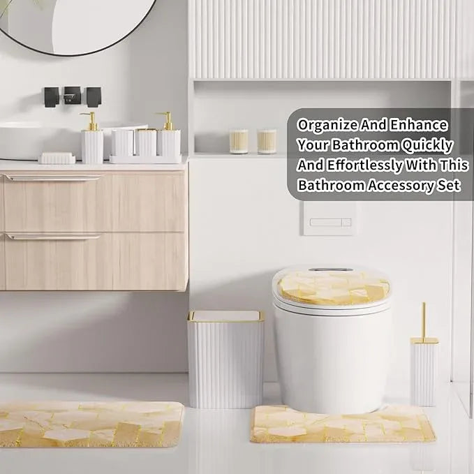 XLHOMO Bathroom Set - 26PC Bathroom Set with Shower Curtain and Rugs, Bathroom Accessory Set, White Bathroom Accessories Set, Trash Can & Soap Dispenser - ModernBath