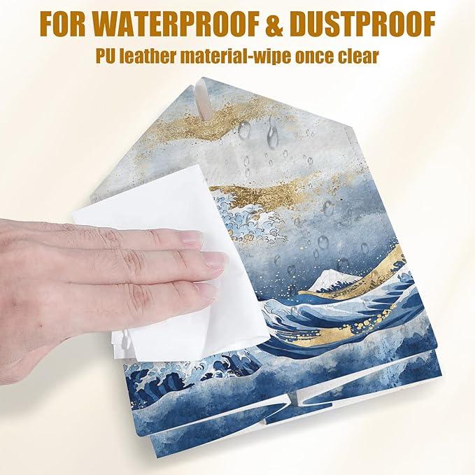Art Great Wave Tissue Box Cover 2PCS, Leather Tissue Box Holder Square Facial Paper Case Tissue Box Cube Organizer for Bathroom Bedroom Desk Office - ModernBath