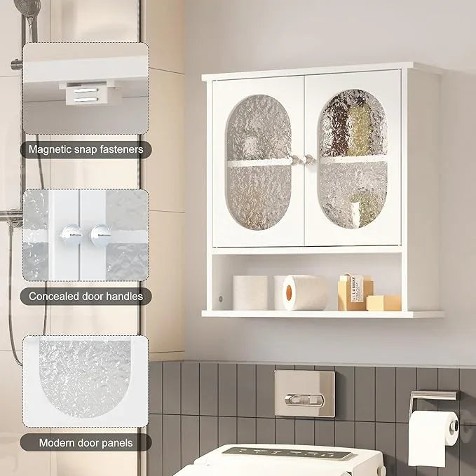 Medicine Cabinet for Bathroom,2 Acrylic Doors White Oval Bathroom Wall Cabinet,Over Toilet Storage Cabinet for Laundry Room/Kitchen/Living Room,Surface Mount Medicine Cabinets 23x24 - ModernBath