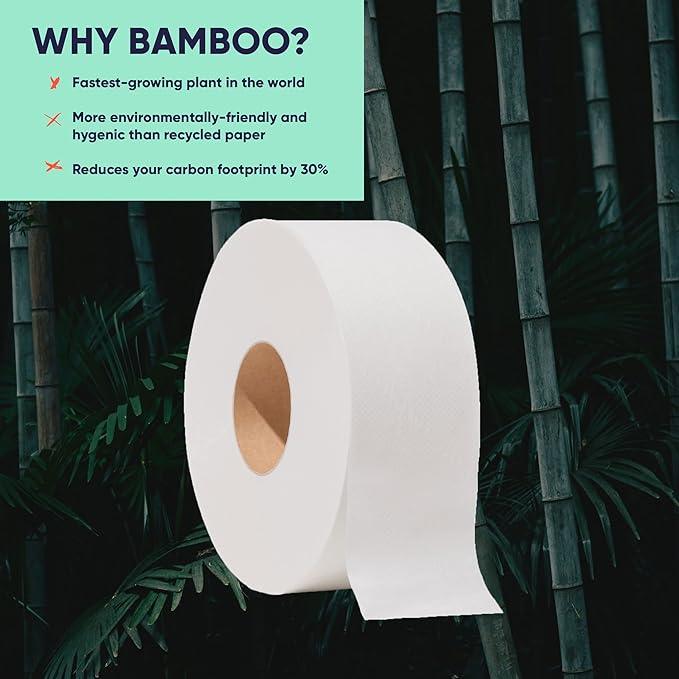 Save Trees Jumbo Toilet Paper Commercial Rolls - Bamboo, 12 Rolls per Case, 1000 Feet Non-Perforated, 2-ply, White, Bulk Toilet Paper for Commercial Dispensers - ModernBath