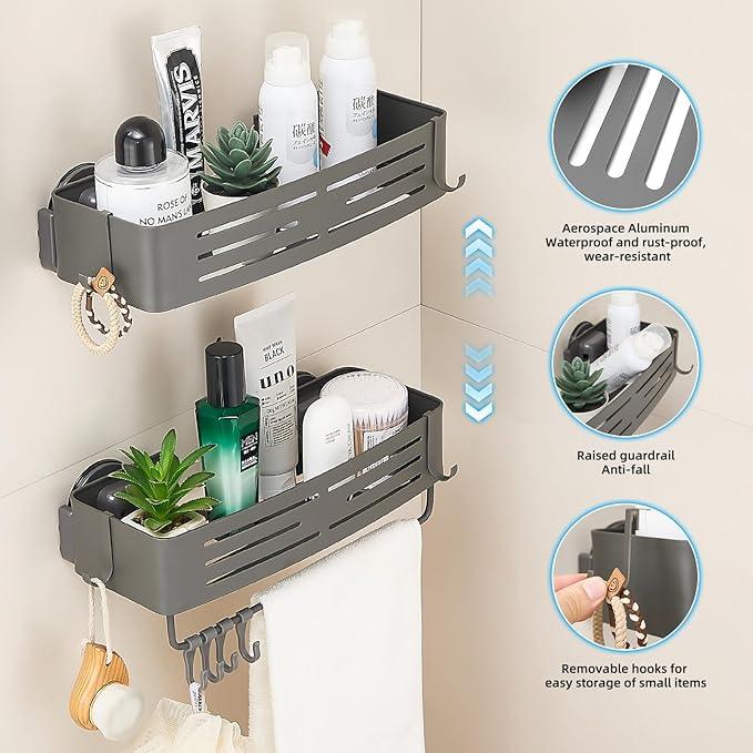 Shower Caddy Suction Cup, Space-Saving Shower Organizer Removable Storage Rack With Large Capacity, No Drilling Suction Shelves for Bathroom Storage & Home Decor(2 Tier Square-Gray) - ModernBath