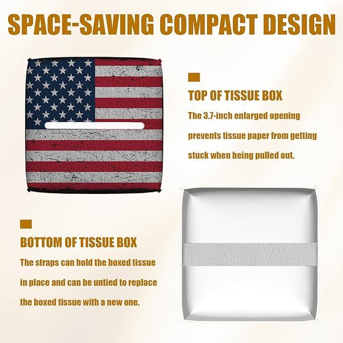 American Flag Tissue Box Cover 2PCS, God Bless You Leather Tissue Box Holder Square Facial Paper Case Tissue Box Cube Organizer for Bathroom Bedroom Desk Office - ModernBath