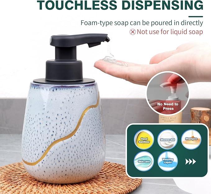 BosilunLife Automatic Soap Dispenser Bathroom - Liquid Hand Free Dispenser Smart Electric Ceramic Lotion Soap Dispenser Touchless with Waterproof Pump Rechargeable for Dish Soap, 17oz, Speckled Blue - ModernBath