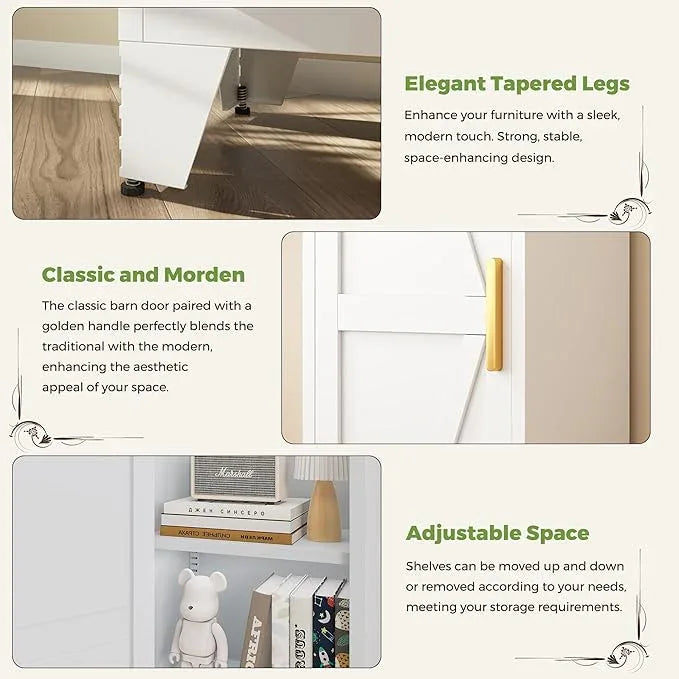 COFaR Tall Bathroom Storage Cabinet, Metal Farmhouse Narrow Slim Cabinet with Adjustable Shelves Barn Door for Bathrooms, Kitchens, Entrances Living Room (White) - ModernBath