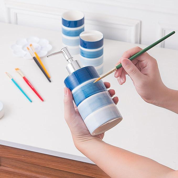 Bathroom Accessories Set, 4-Piece Blue Ceramic Bathroom Decorations Accessories Set, Contain Toothbrush Cup, Soap Dispenser, Soap Dish, Tumbler - ModernBath
