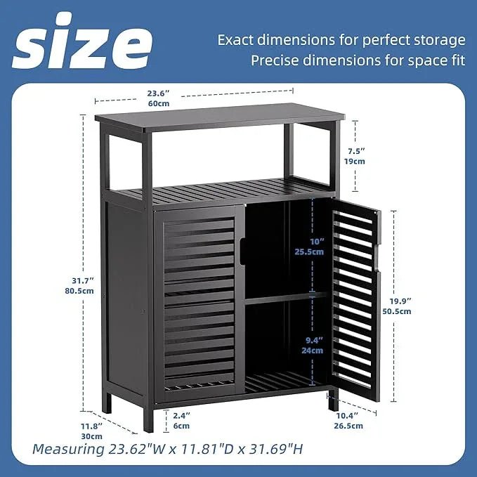 HITNET Black Bathroom Storage Cabinet, Freestanding Bamboo Floor Cabinet 4 Tier Tall Kitchen Cupboard with Door and Shelves - ModernBath