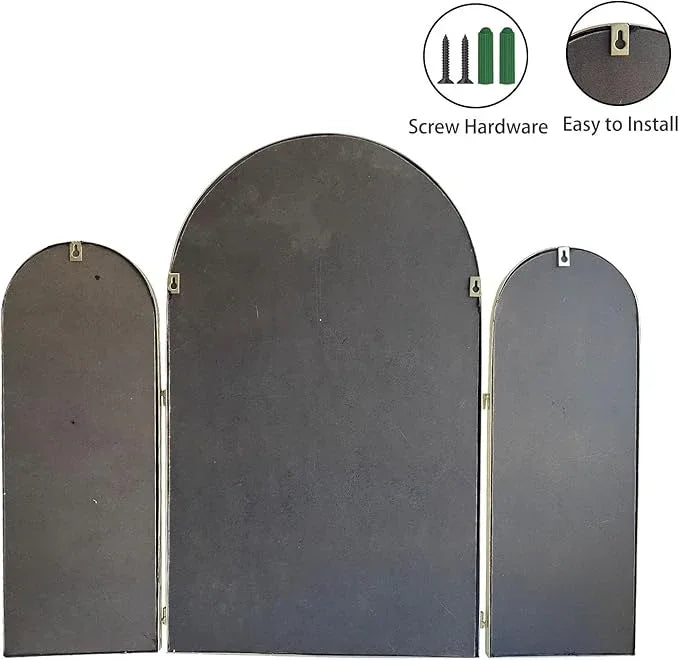 BAODANFU Trifold Vanity Mirrors 3 Way, 30 x 37in Adjustable Vanity Mirrors for Bathroom, Bedroom, Champaign Golden Arch Mirrors Wall Mounted Decoration, Braiding Hair, Makeup 360° Way - ModernBath