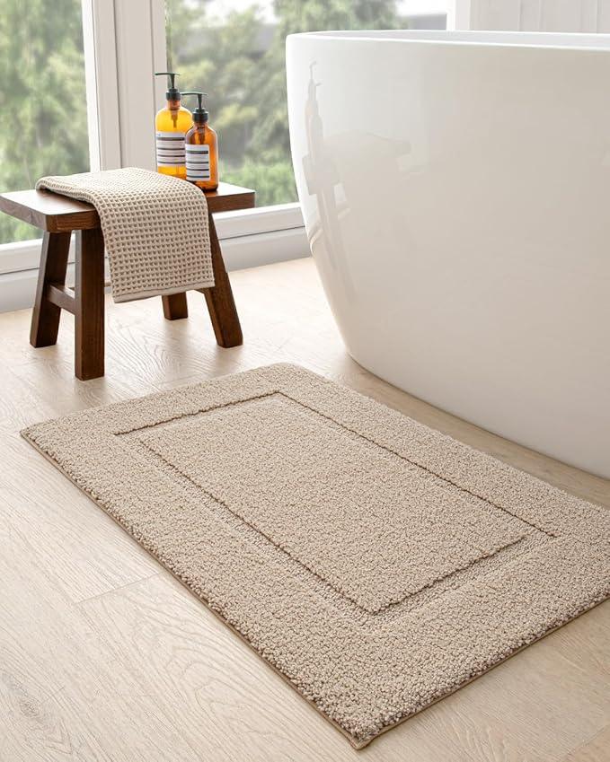 DEXI Bathroom Rugs 32x20, Washable Non Slip Bath Mat for Shower Floor, Absorbent Quick Dry Bathmat with Rubber Backing, Ultra Soft Plush Carpet for Tub, Beige - ModernBath