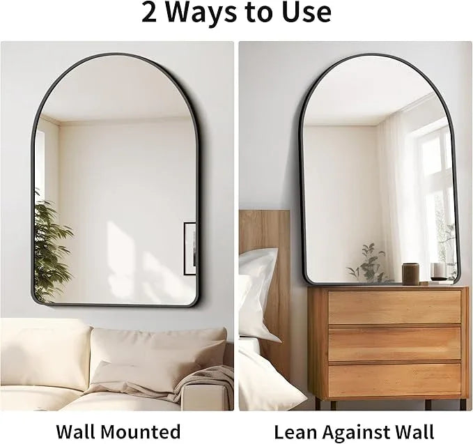 FORBATH Arched Mirror 32x48 Inch, Bathroom Mirror Wall Mounted Modern Black Aluminum Alloy Frame Decor Large Dresser, for Bedroom Living Room Entryway, Hanging or Leaning Against Wall - ModernBath