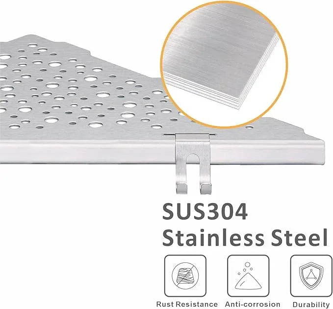 Shower Corner Shelf with 4 Hooks,No-Drill 10" Brushed Nickel 304 Stainless Steel Recessed Shelves for Bathroom Tile Walls,2-Pack - ModernBath