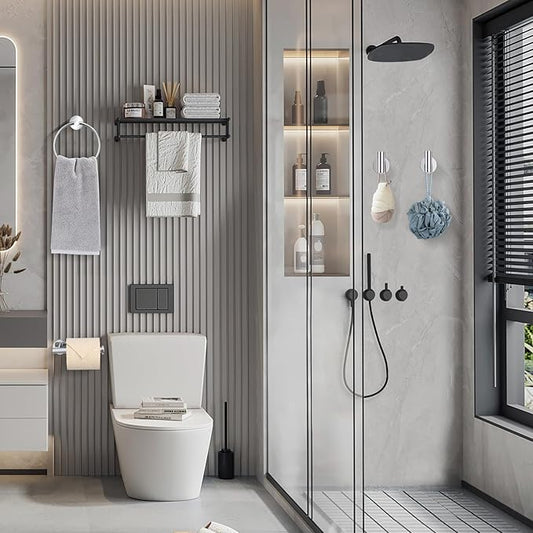 Lairuier Bathroom Hardware Set, 4-Piece Towel Holder Set Include Toilet Paper Holder,Towel Ring and 2 Towel Hooks Stainless Steel Wall Mounted Bathroom Hardware Accessories Set (Polished Chrome)